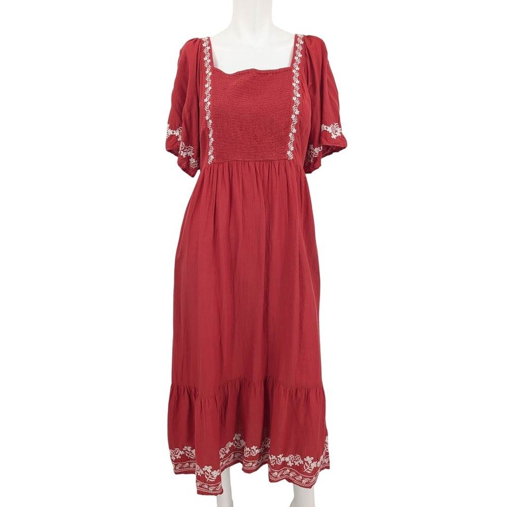 Old Navy Maxi Tiered Dress Embroidered Smocked Cottage Prairie Babydoll Large